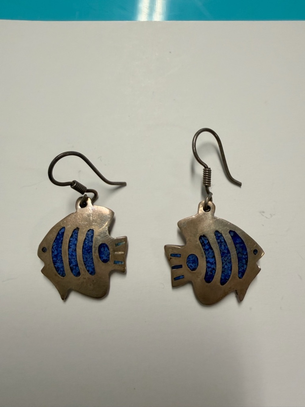 Sterling Silver Fish Earrings with Turquoise Inlay